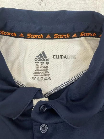 Adidas Blue Polo Shirt Men's XL Climalite with Striped Sleeves - Picture 4 of 5